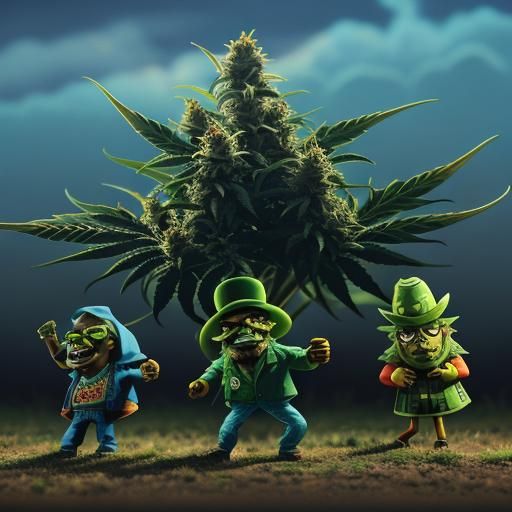 Cartoon Marijuana Characters Giving Away Cannabis