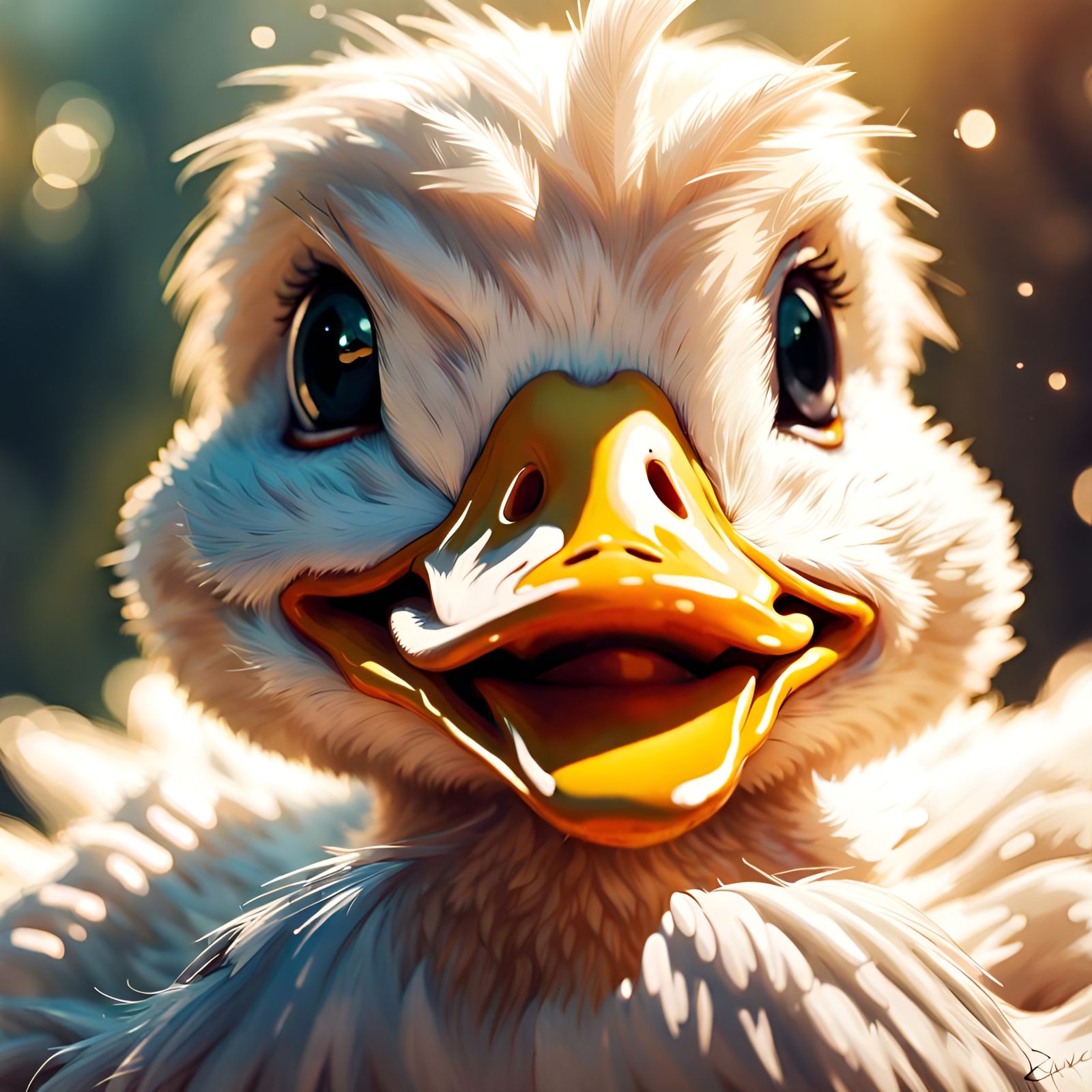 Adorable Cartoon Duck Portrait in Detailed Style