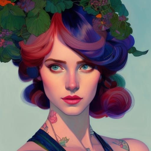 Detailed Portrait of Woman with Magic Hair