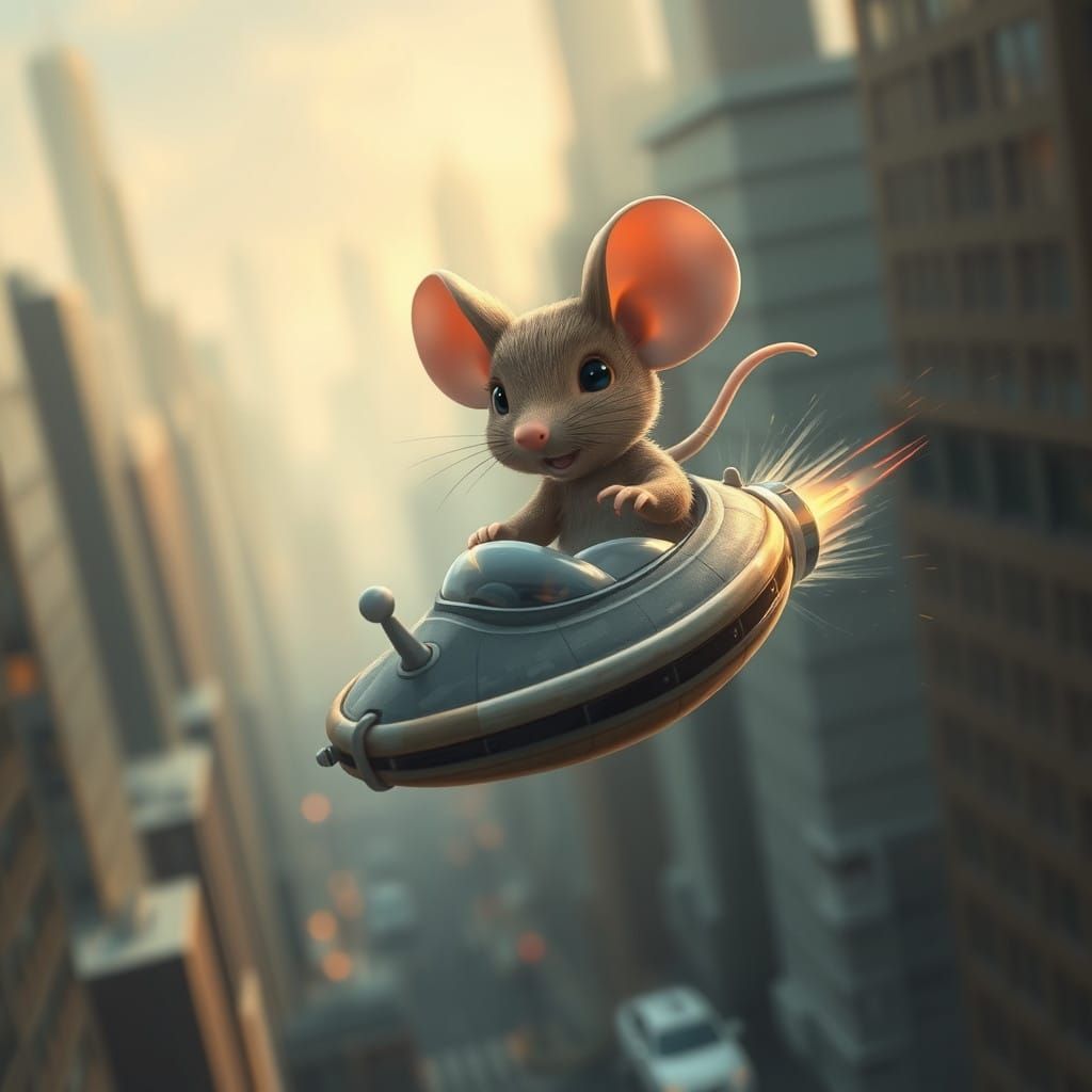 Mouse Pilot Zooms Through Neon City Skies