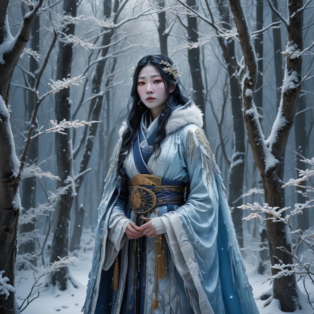 Yuki-Onna Hyperrealistic Portrait in a Winter Wonderland