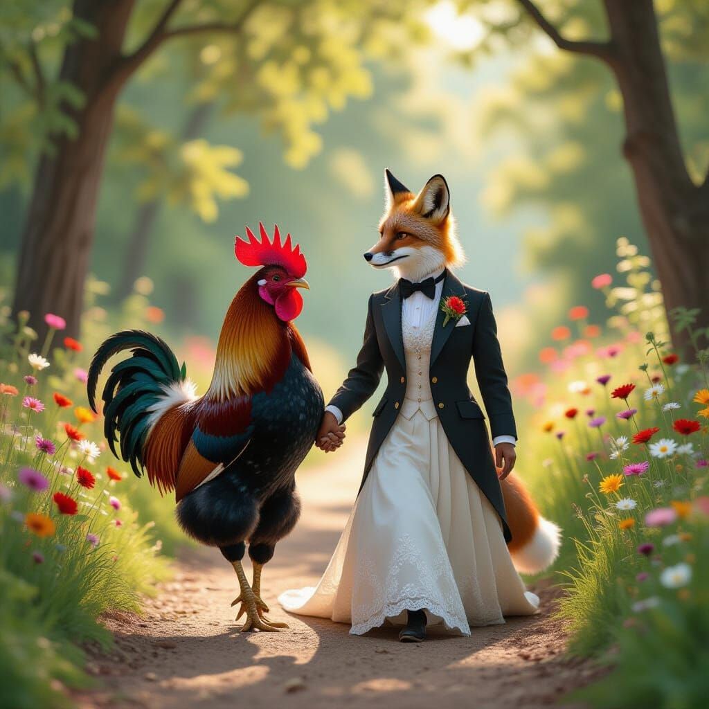 Fox and Rooster Wedding in Storybook Style