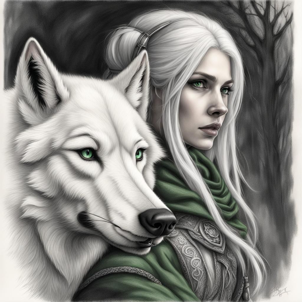 White-Haired Mage and Wolf in Burton Style