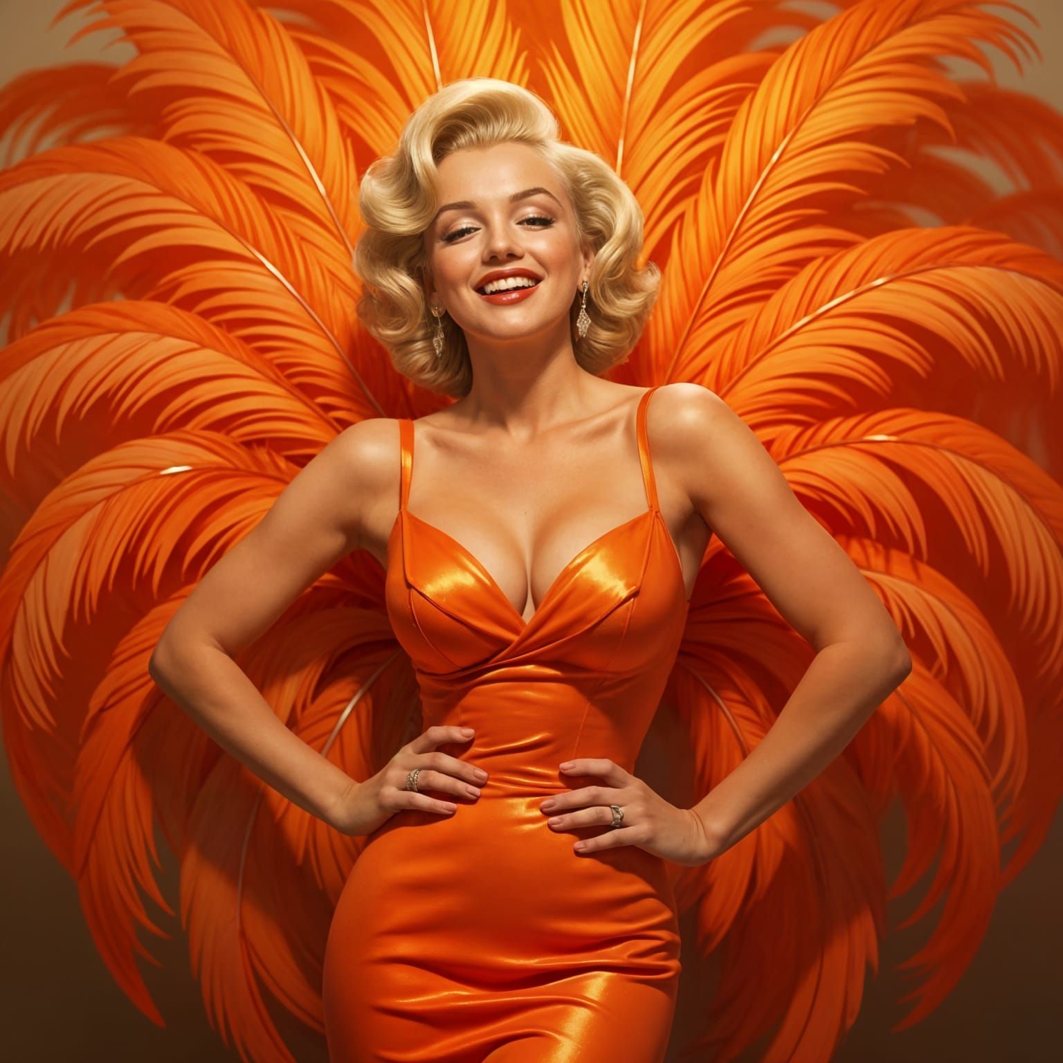 Marilyn Monroe Portrait in Orange Dress