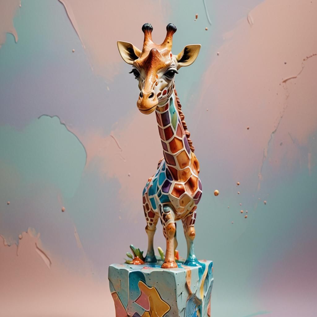 Ceramic Giraffe Figurine in Hyperrealistic 3D Rendering