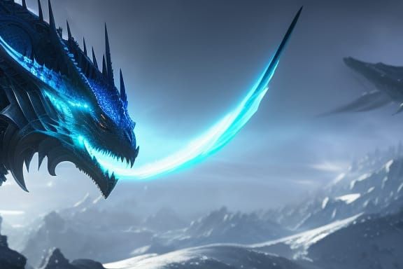 Intricate Ice Dragon in Cyan and White