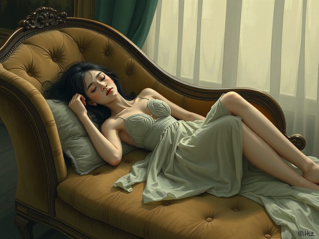 Melancholic Woman in Dreamlike Illustration Style