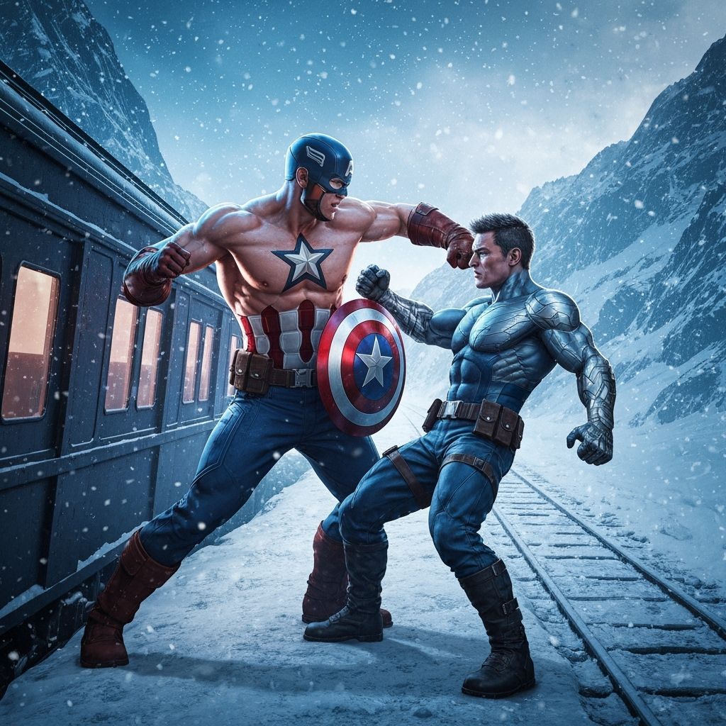 Captain America vs Winter Soldier Train Battle in Comic Styl...