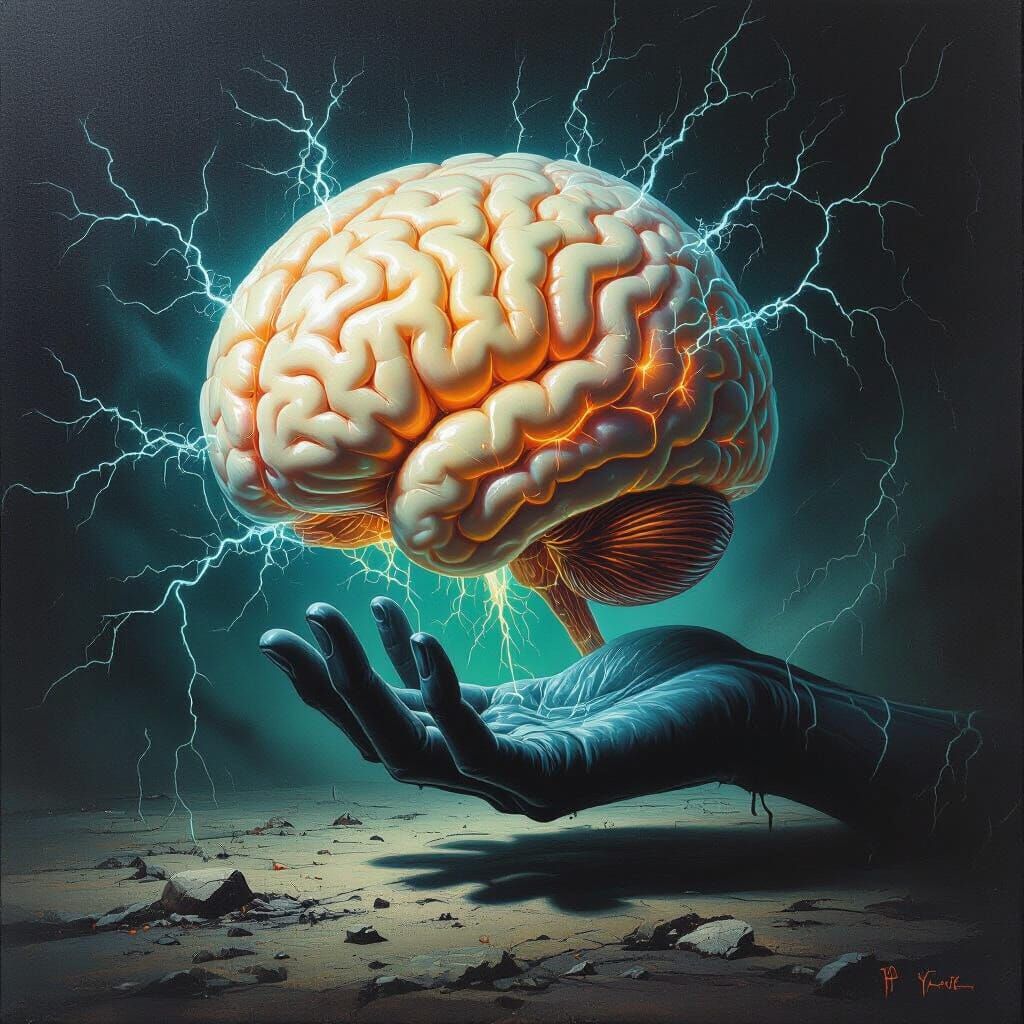 Macabre Still Life Painting of Spectral Hand Stealing Transl...