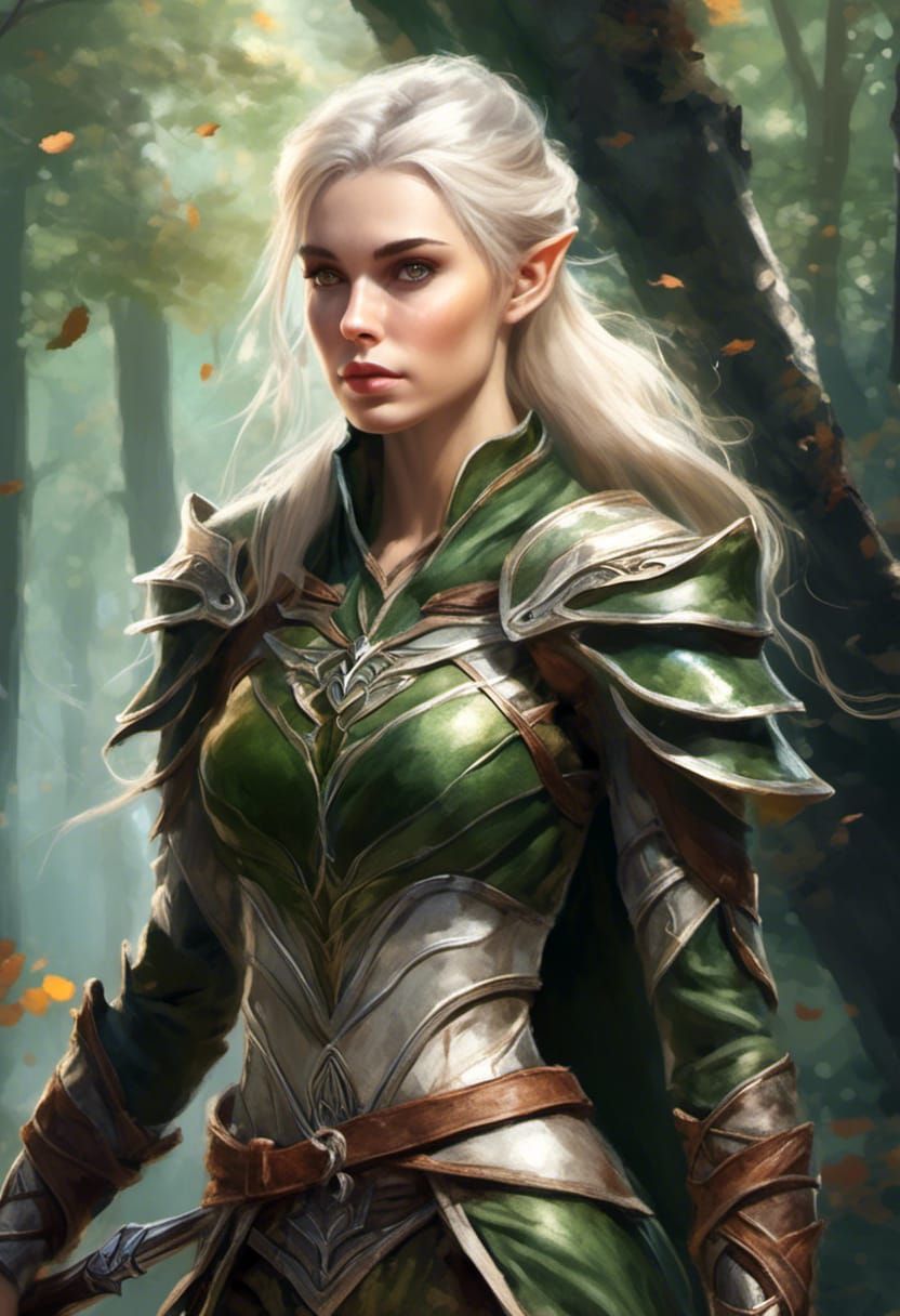 Elven Warrior in Autumn Forest: Hyperrealistic Close-Up