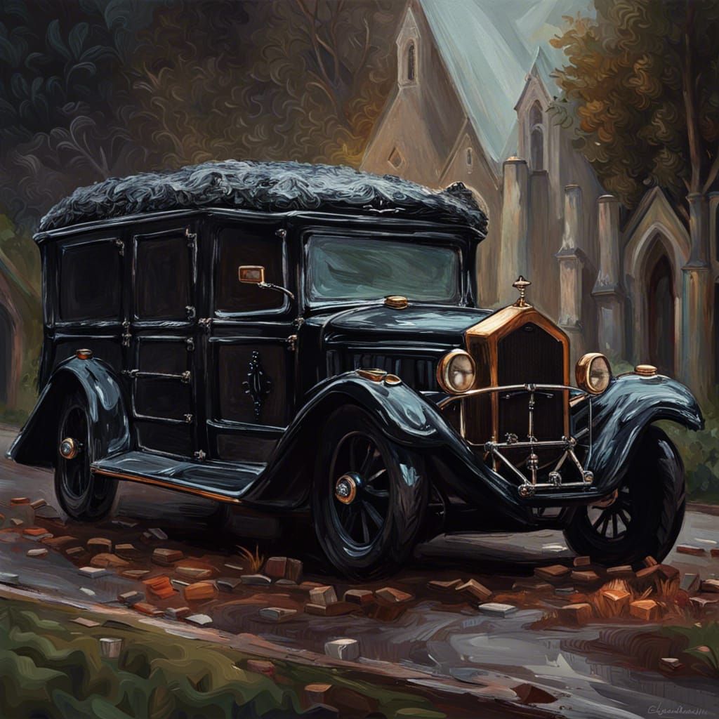 Gothic Hearse in Impressionist Impasto Style