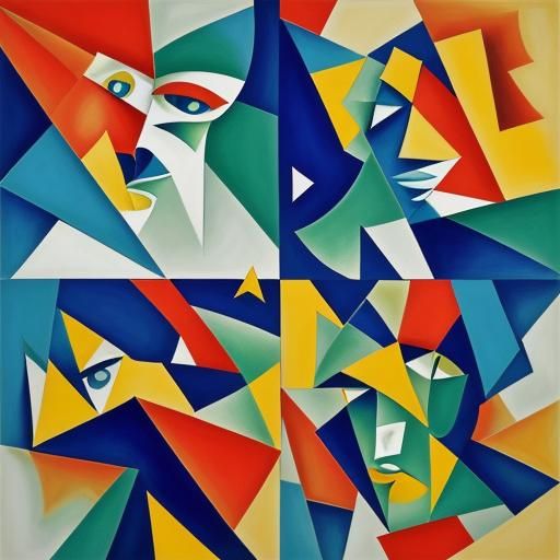 Cubist Fauvism Embrace in Dreamlike Landscape