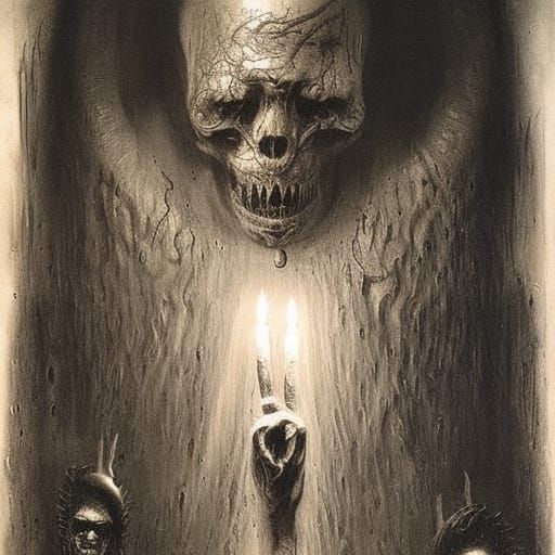 Horrific Altar Scene Inspired by Giger and Doré