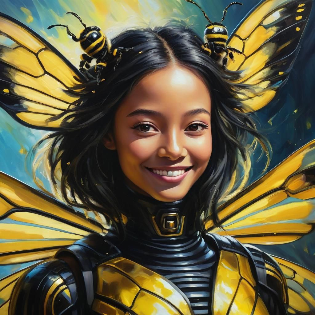 Humanoid Bumblebee Queen in Surrealist Oil Painting