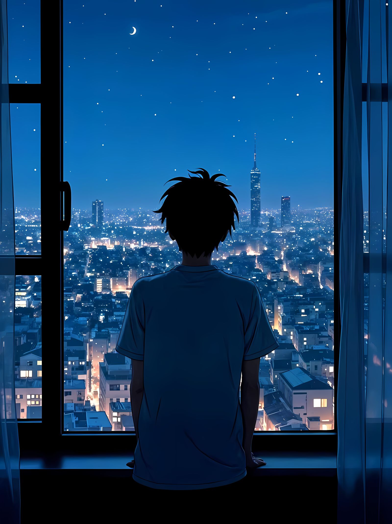 Mysterious Night Watcher in Anime Style