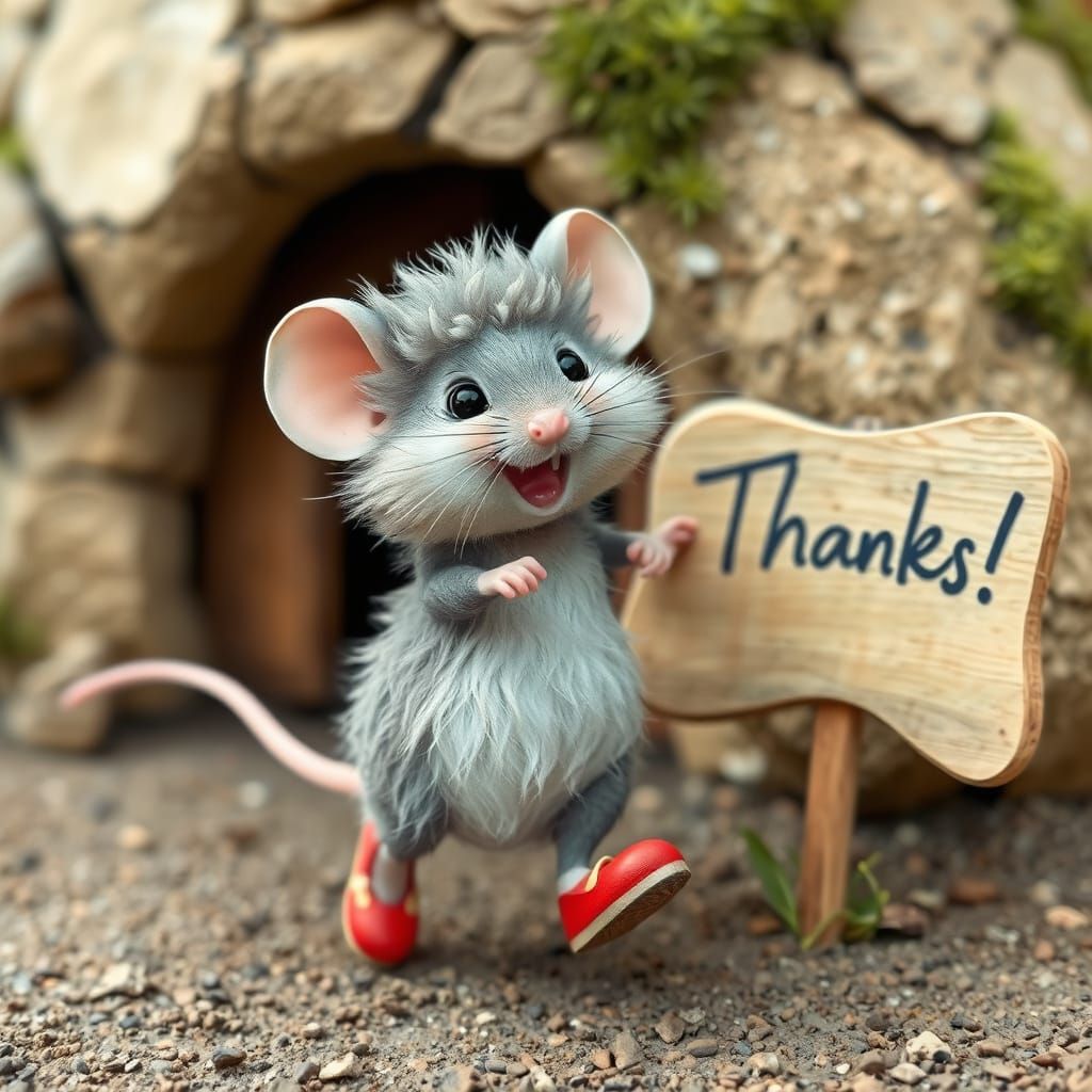 Joyful Mouse Says Thanks in Cursive