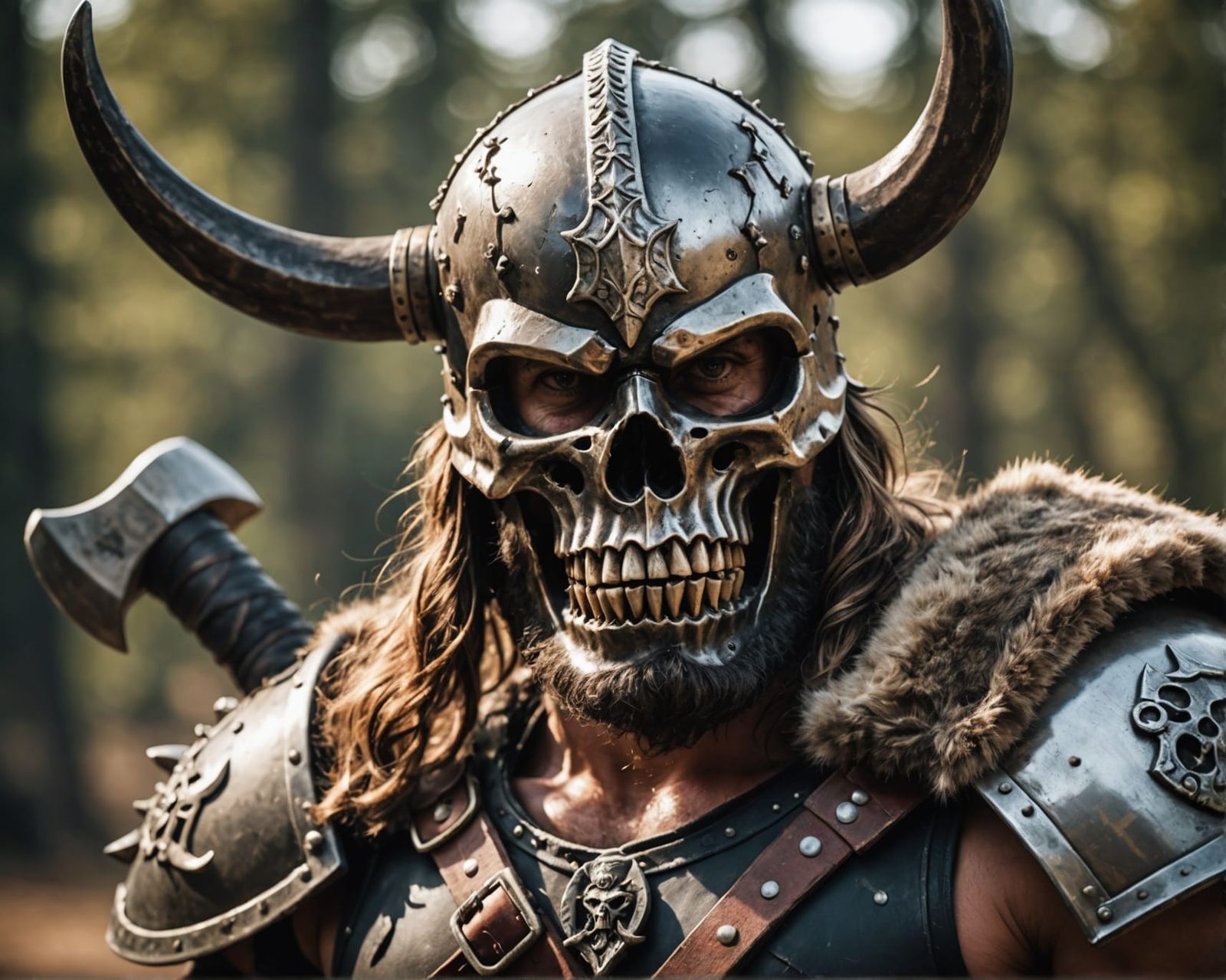 Barbarian with Horned Skull Helm Ready for Battle