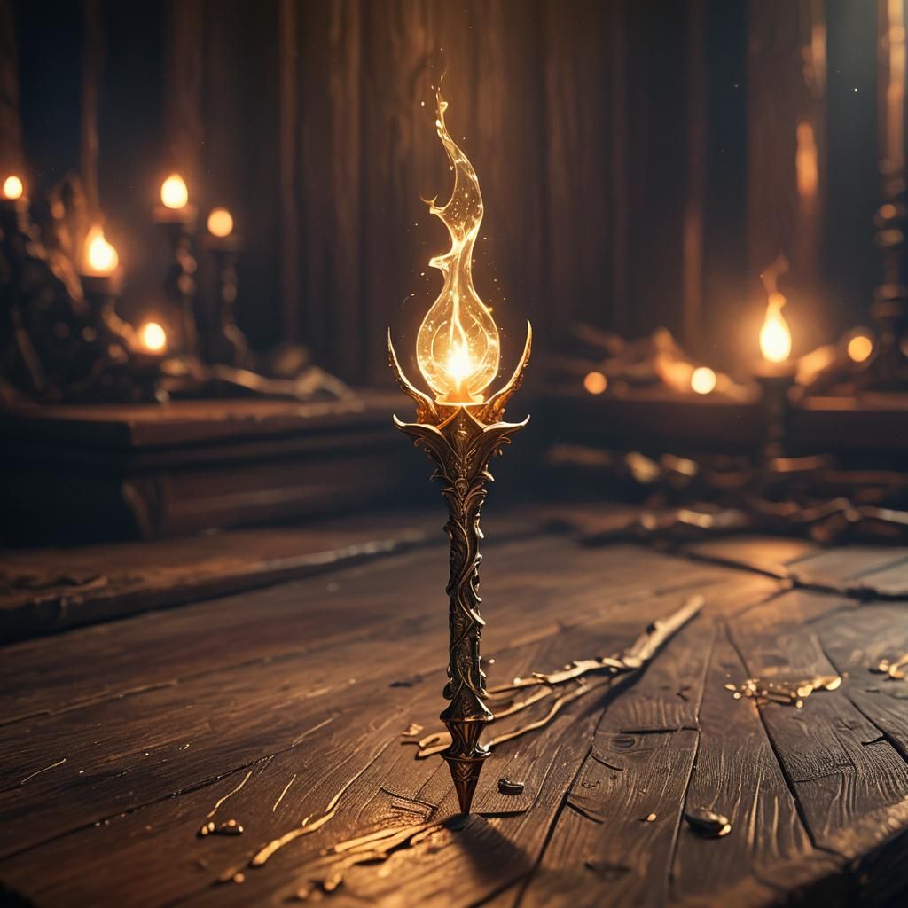 Glowing Wand on Mystic Table: Fantasy Illustration
