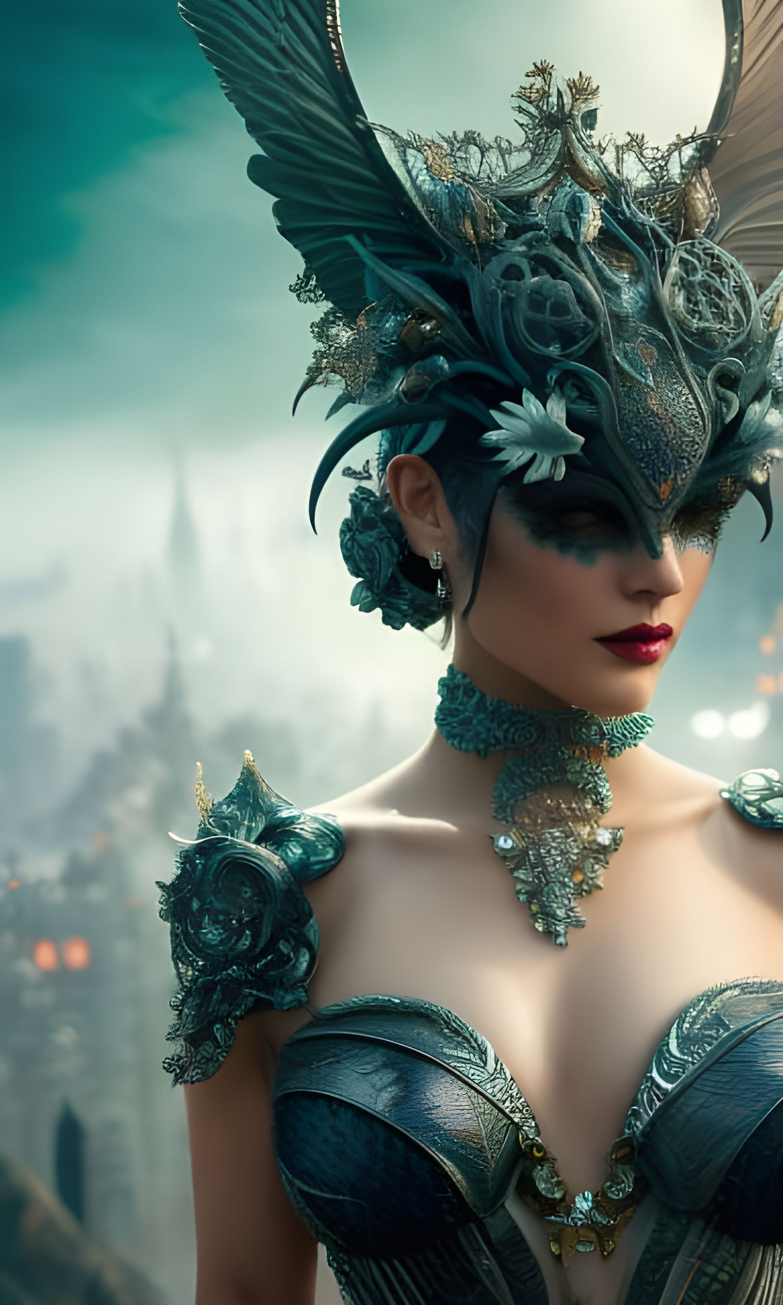 Masked Queen with Nebula Spacescape in Digital Art