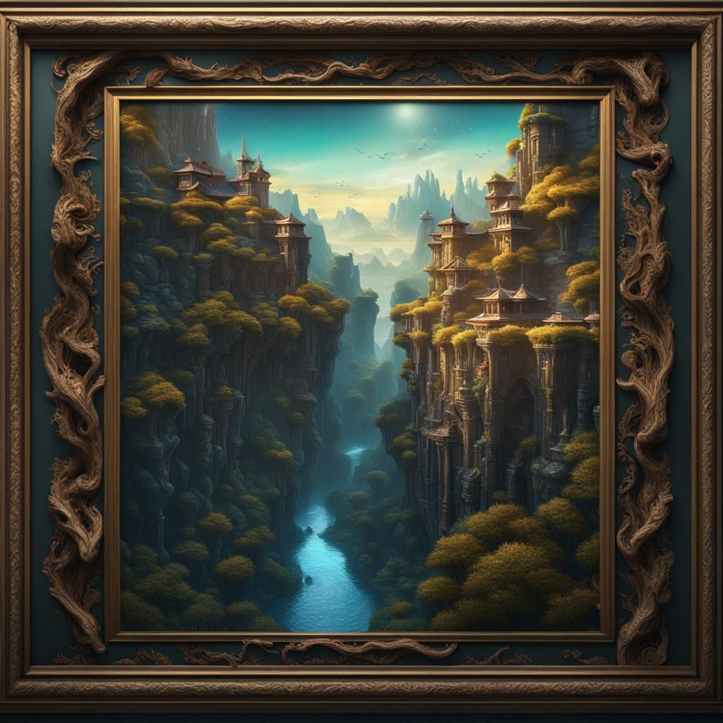 Upside Down Framed Picture: Detailed Matte Painting