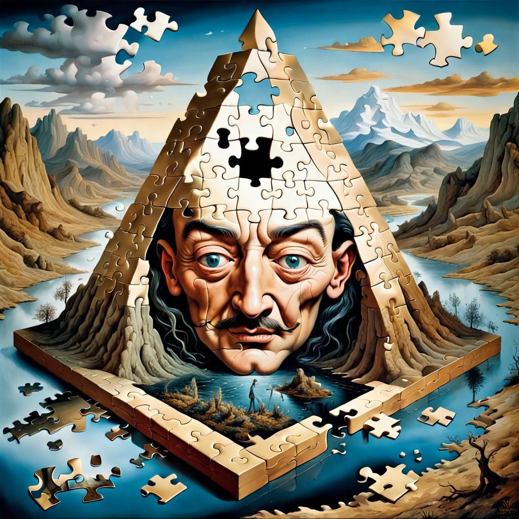 Surreal Jigsaw Puzzle Landscape in Surrealist Style