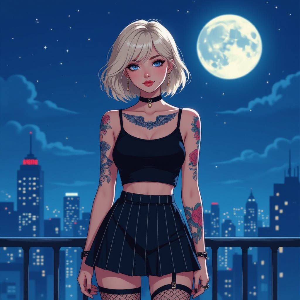 Minimalist Surreal: Woman in Cityscape, Anime Style