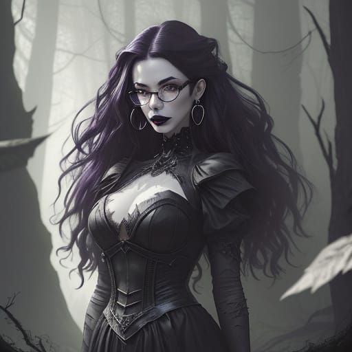 Anime Woman in Dark Fantasy Forest