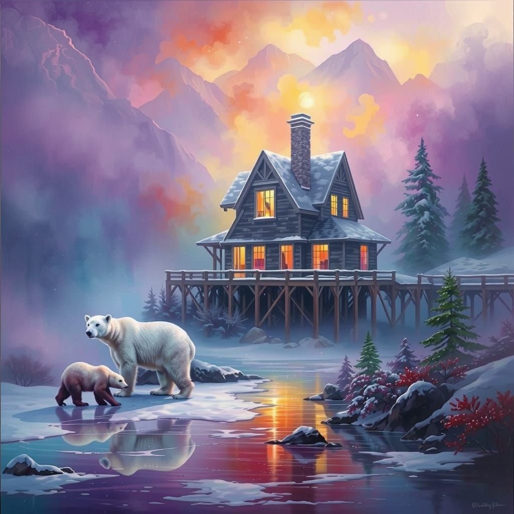 Winter Wonder: Polar Bear in a Vibrant Snowy Landscape