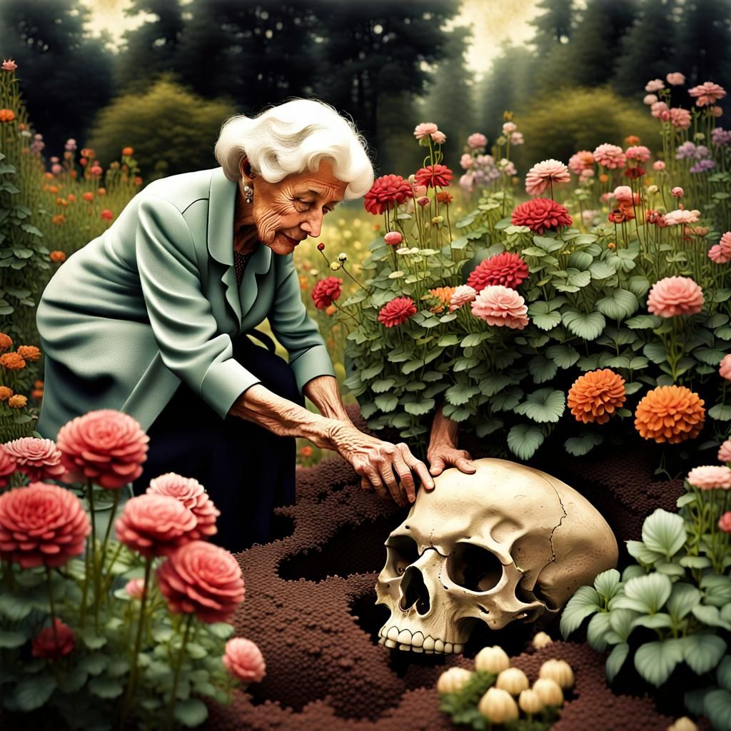 Eerie Vintage Photo: Woman Finds Skull in Garden