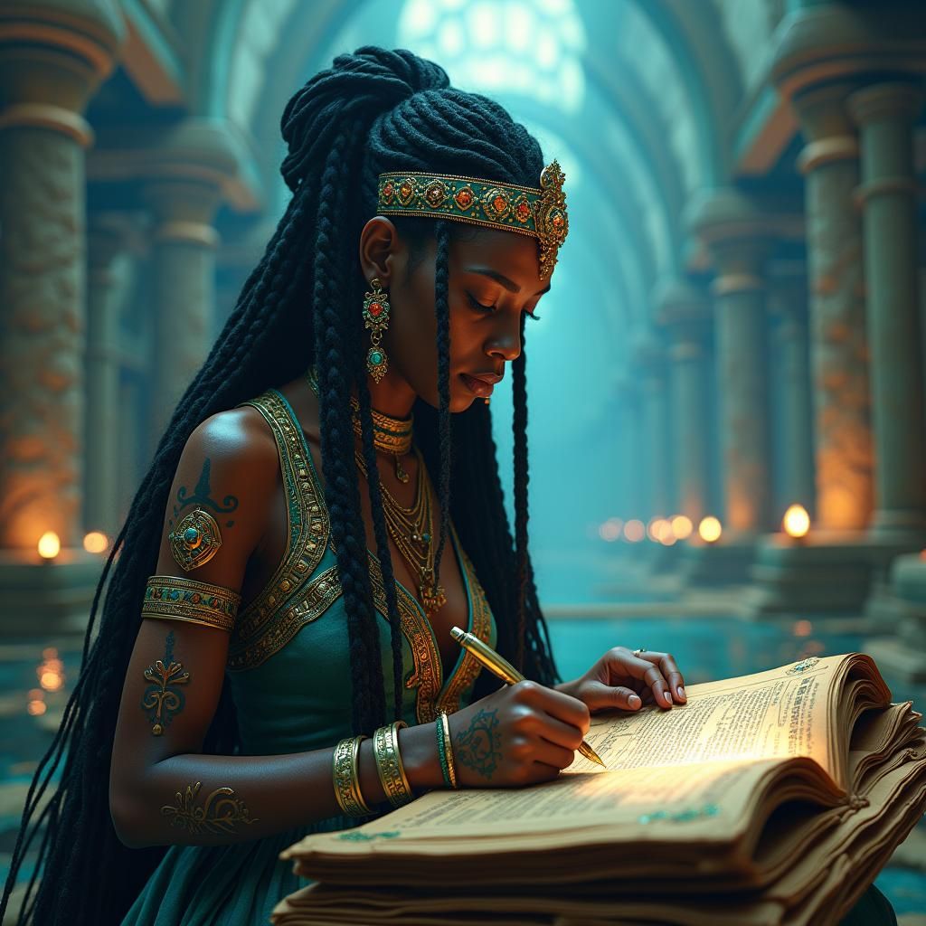 Black Atlantean Goddess in Bio-luminescent Atlantis