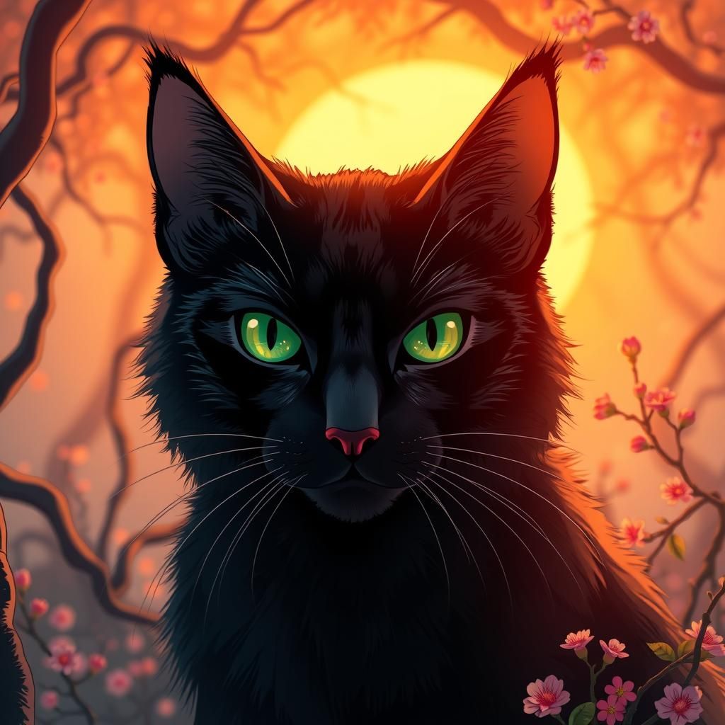 Black Cat in Japanese Anime Landscape