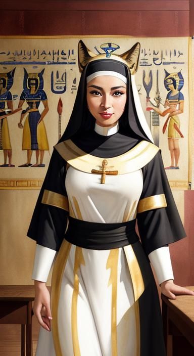 Nun Teaches Hieroglyphics in Pop Art Style