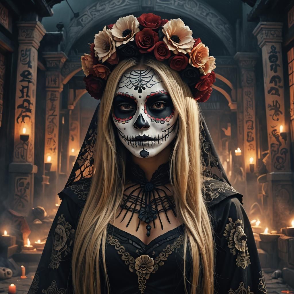 Japanese Woman in Catrina Costume, Day of the Dead Makeup