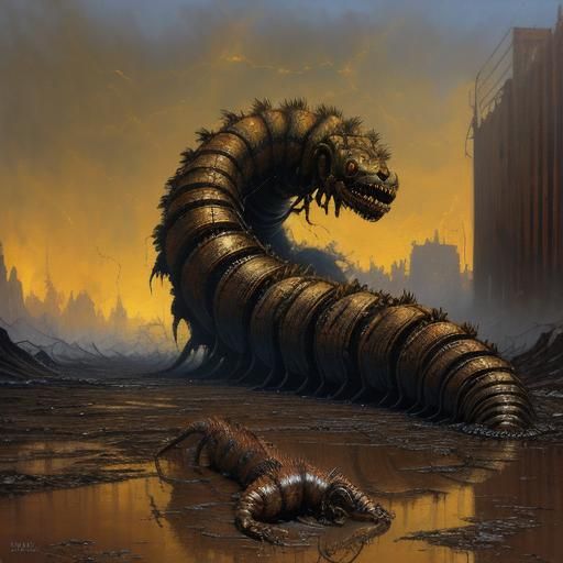Grotesque Centipede Crawls Through Wasteland Hellscape