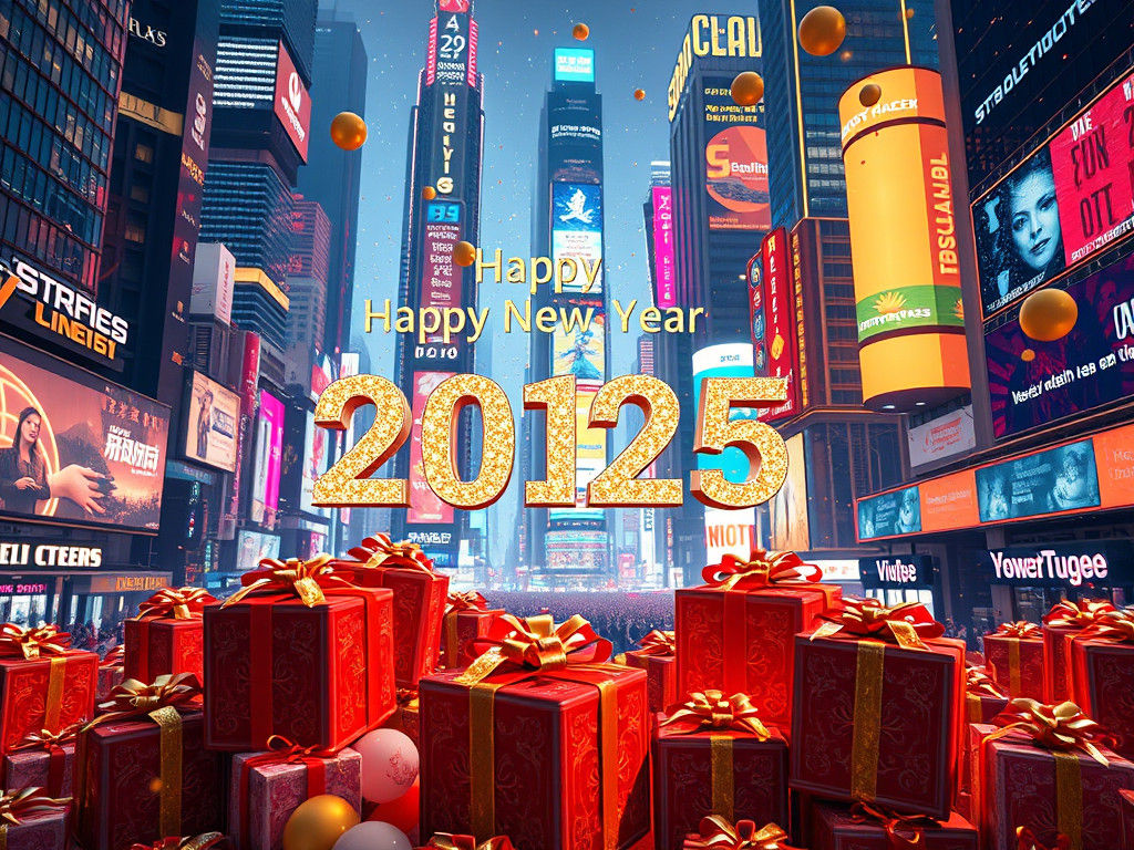 New Year 2025 in a Futuristic Metropolis