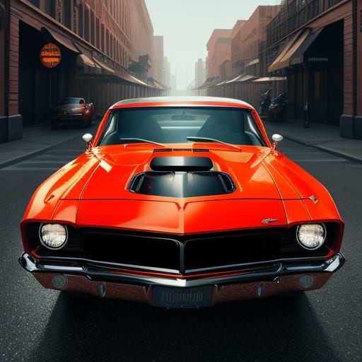 Classic Muscle Car in Splash Art Style
