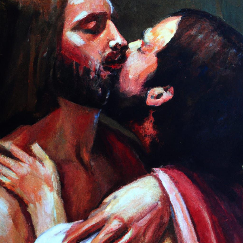 Judas Betrays Jesus in Malcolm Liepke Style Painting