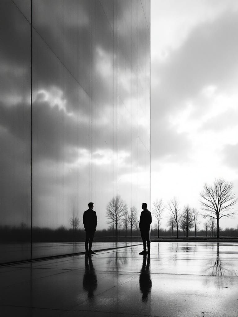 Contemplative Silhouette Reflects in Minimalist Landscape