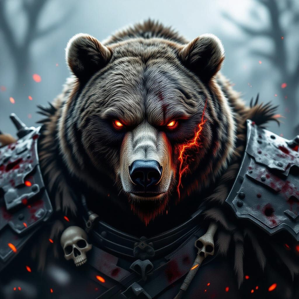 Massive Bear Fighter With Glowing Ritual Scars Portrait