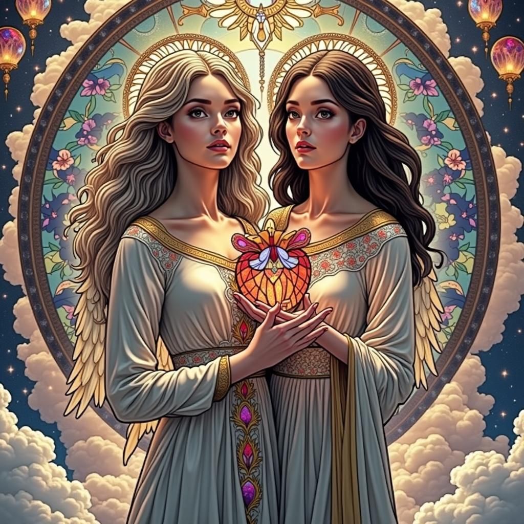 Ethereal Woman with Heart in Art Nouveau Style