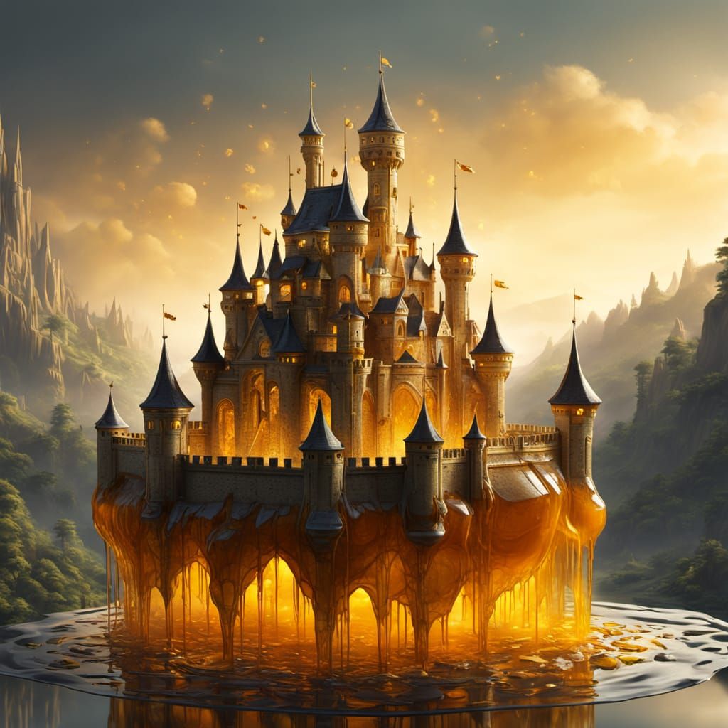 Transparent Honey Castle Dripping Viscous Golden Light
