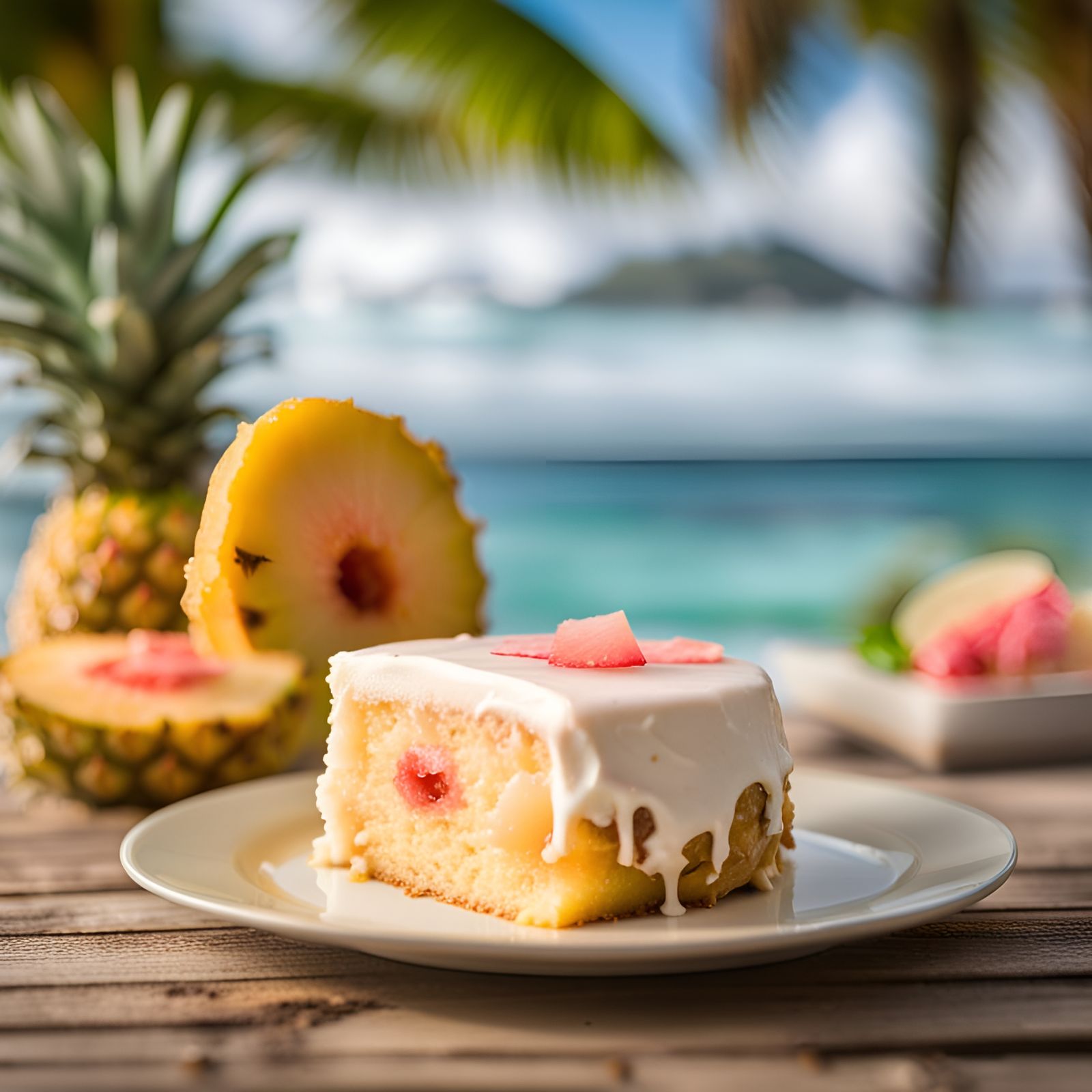 Pineapple Guava Cake with Hawaiian Backdrop: Photography
