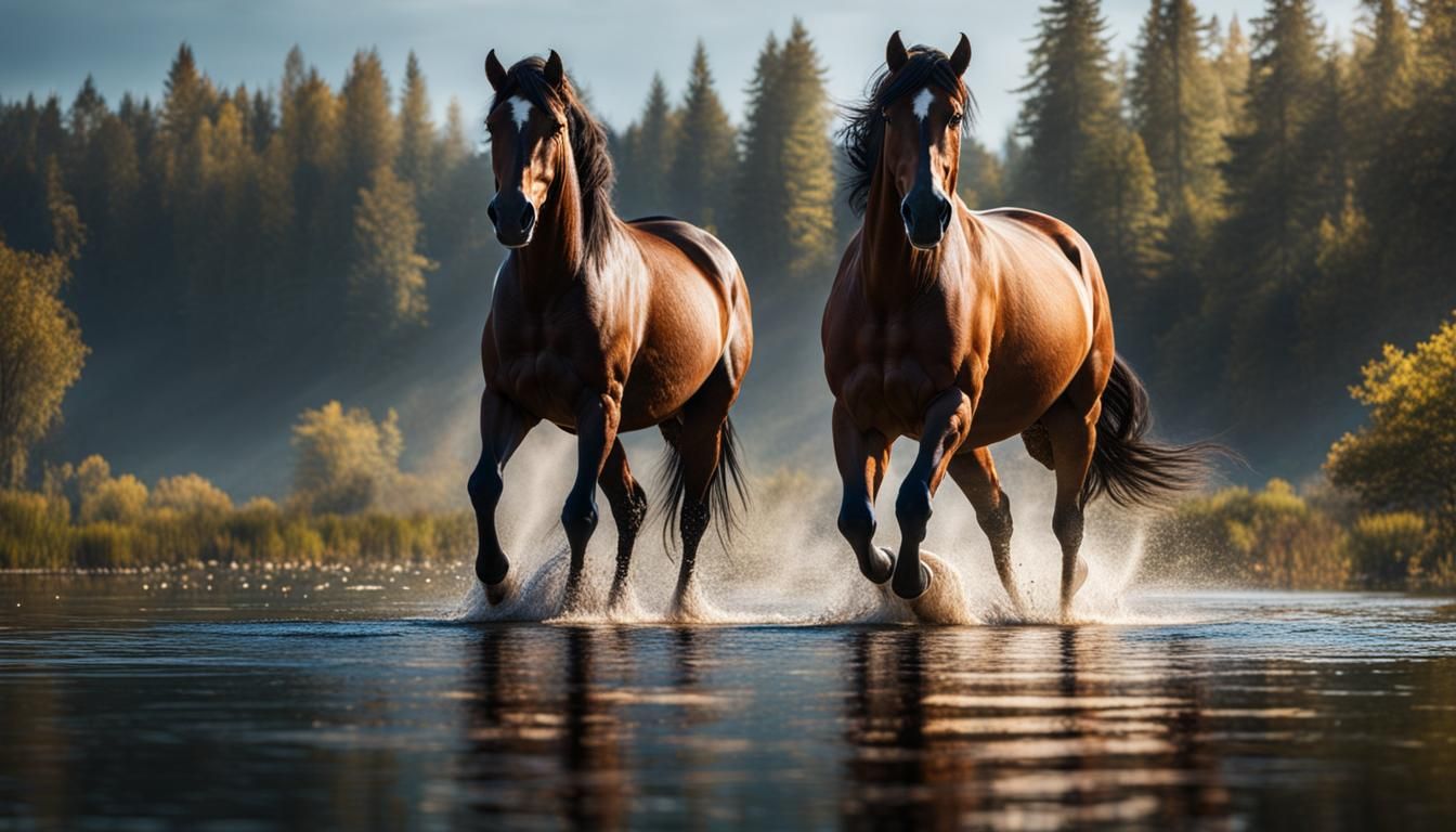 Horses in Lake: Hyperrealistic Fantasy Photography