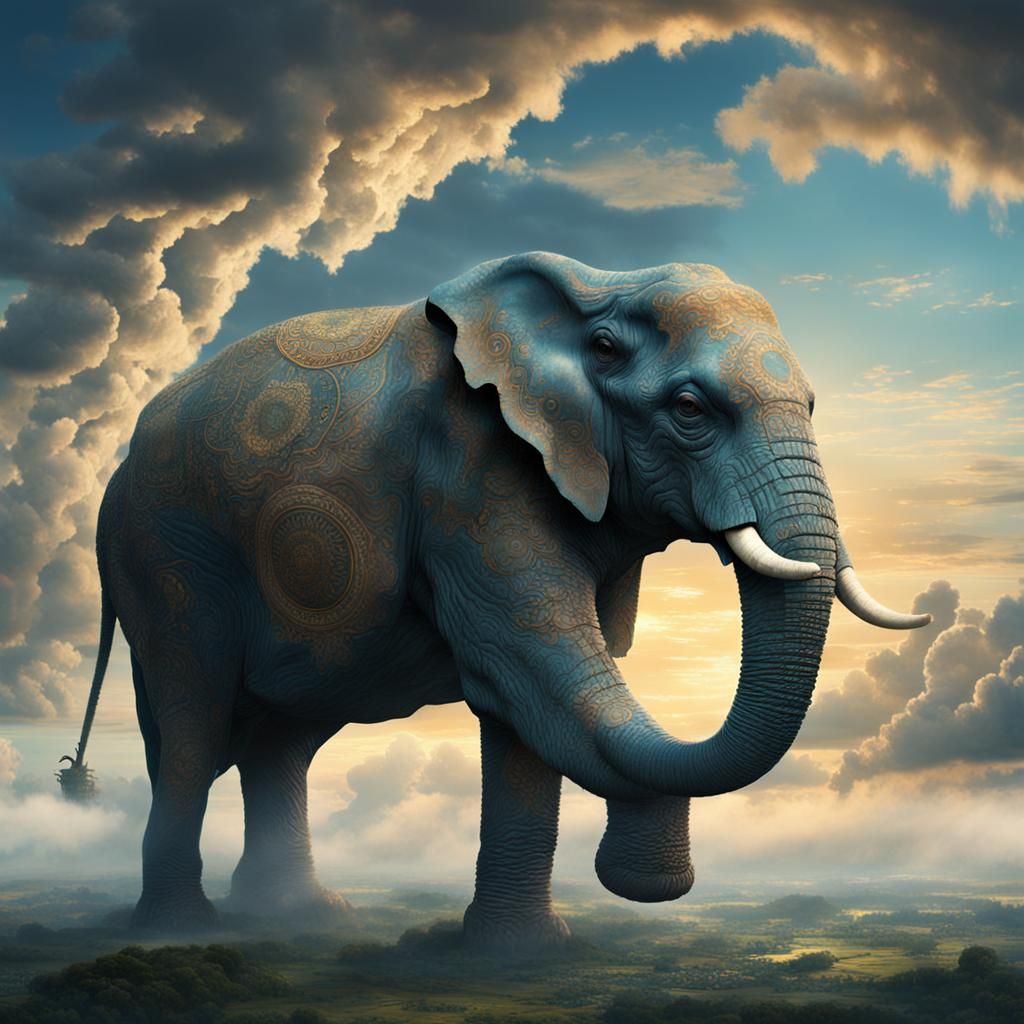 Elephant-Shaped Cloud in Impressionistic Style
