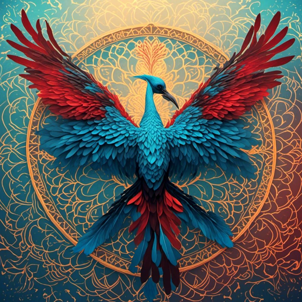 <lora:Magic Mandala:1.0> Mandala with birds turquoise Black, white and red