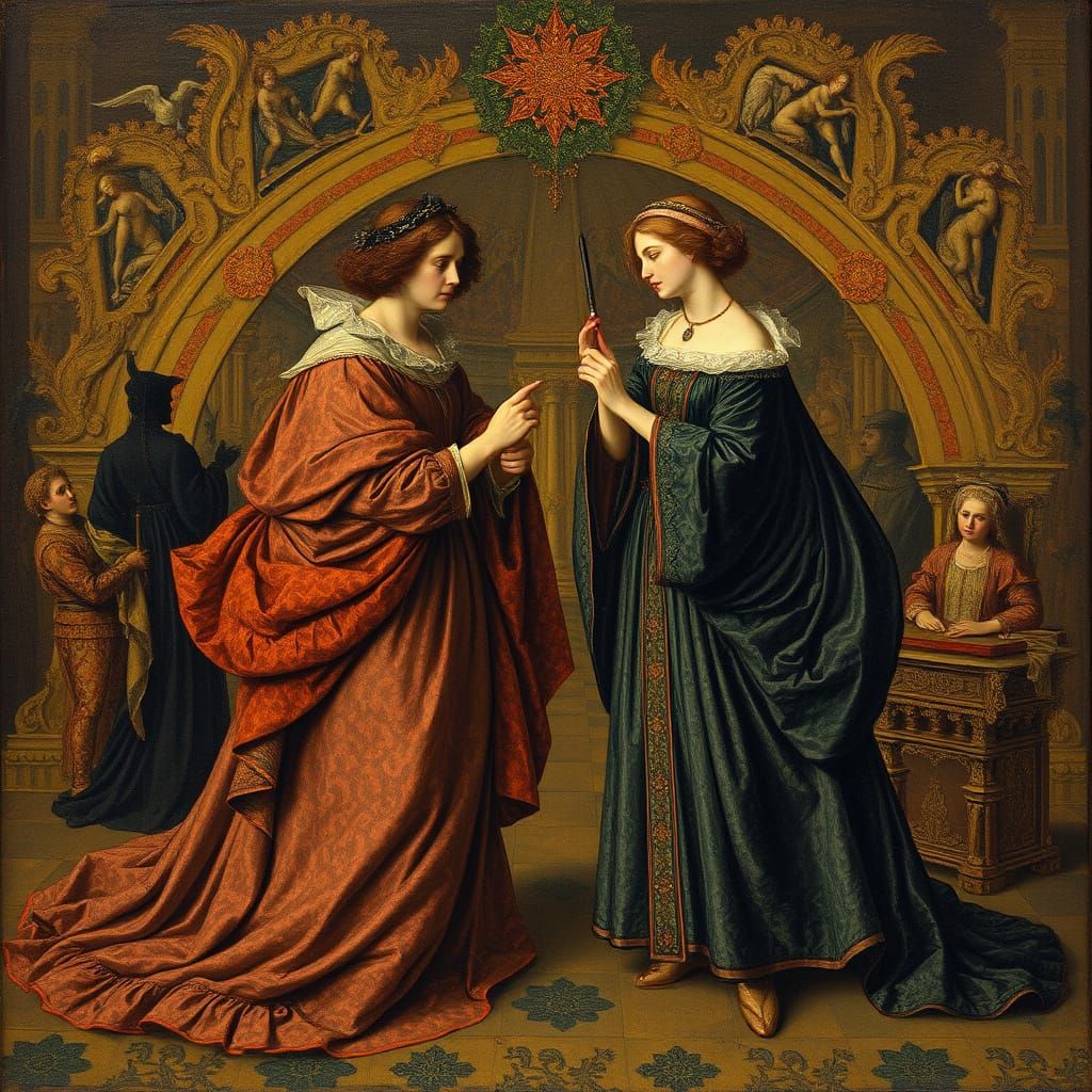 Allegory in Pointillist Oil Painting Style