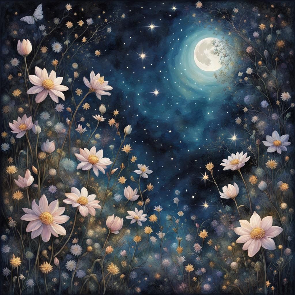 Ethereal Secret Garden Under Celestial Moonlight