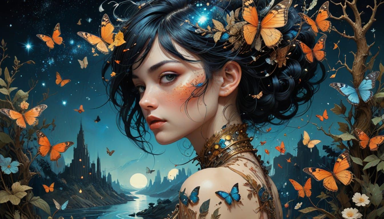 Paradise World with Galaxies & Golden Trees