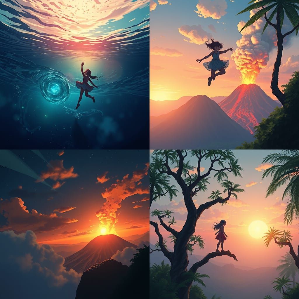 Anime-Inspired Art: Whimsical Girl in Fantastical Scenes