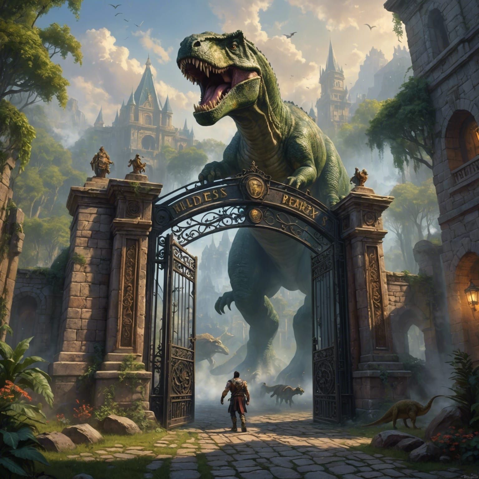 Hercules on T-Rex Shatters Ancient City Gate